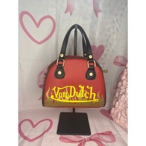 Von Dutch Bowler Bag – Red and Gold Flames Y2K